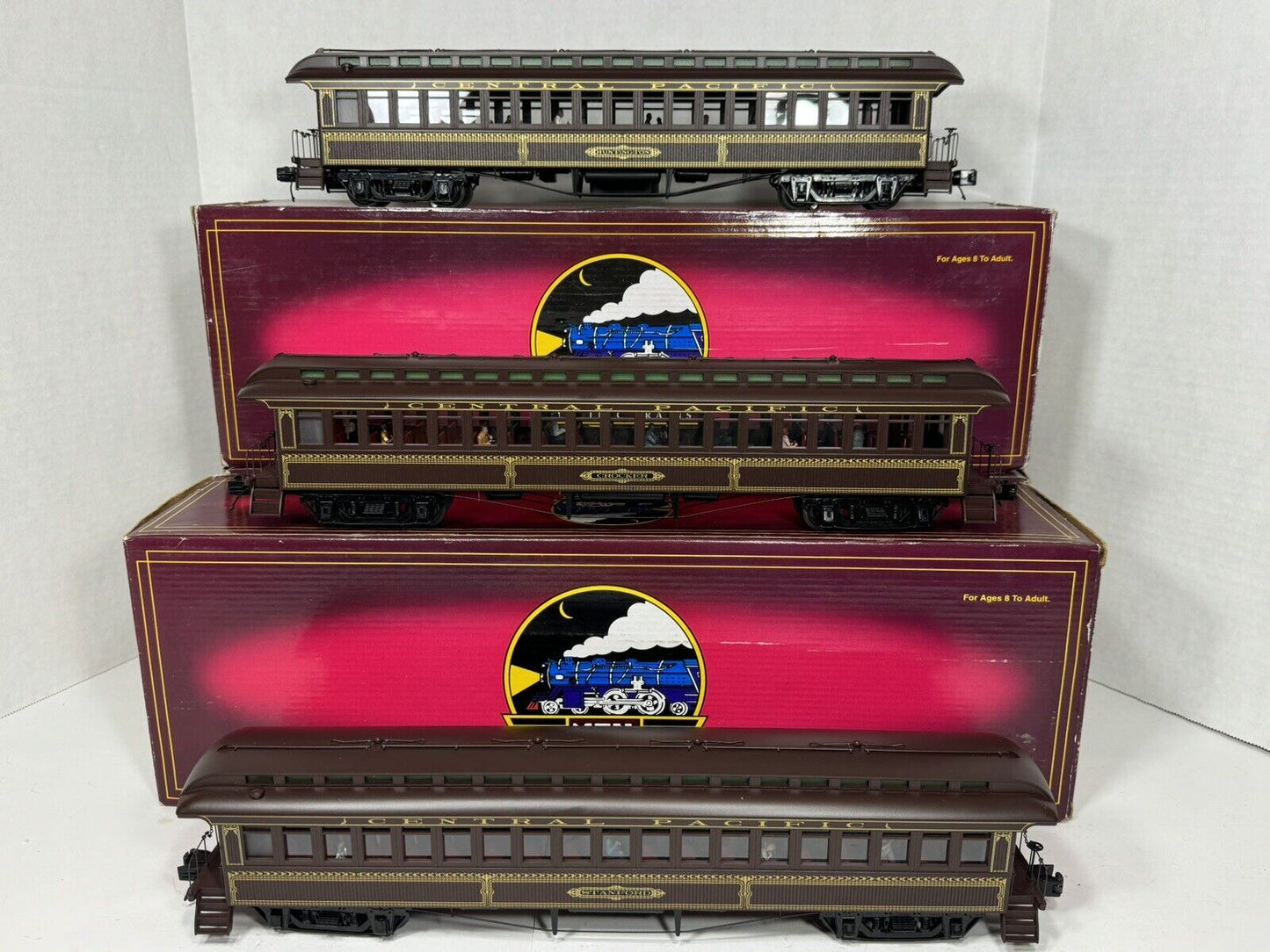 MTH 20-62011 Central Pacific 64' woodsided coach passenger 3-car set EX