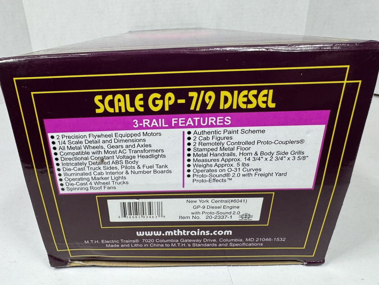 MTH 20-2337-1 New York Central NYC GP-9 diesel engine #6041 PS 2.0 BCR NIB