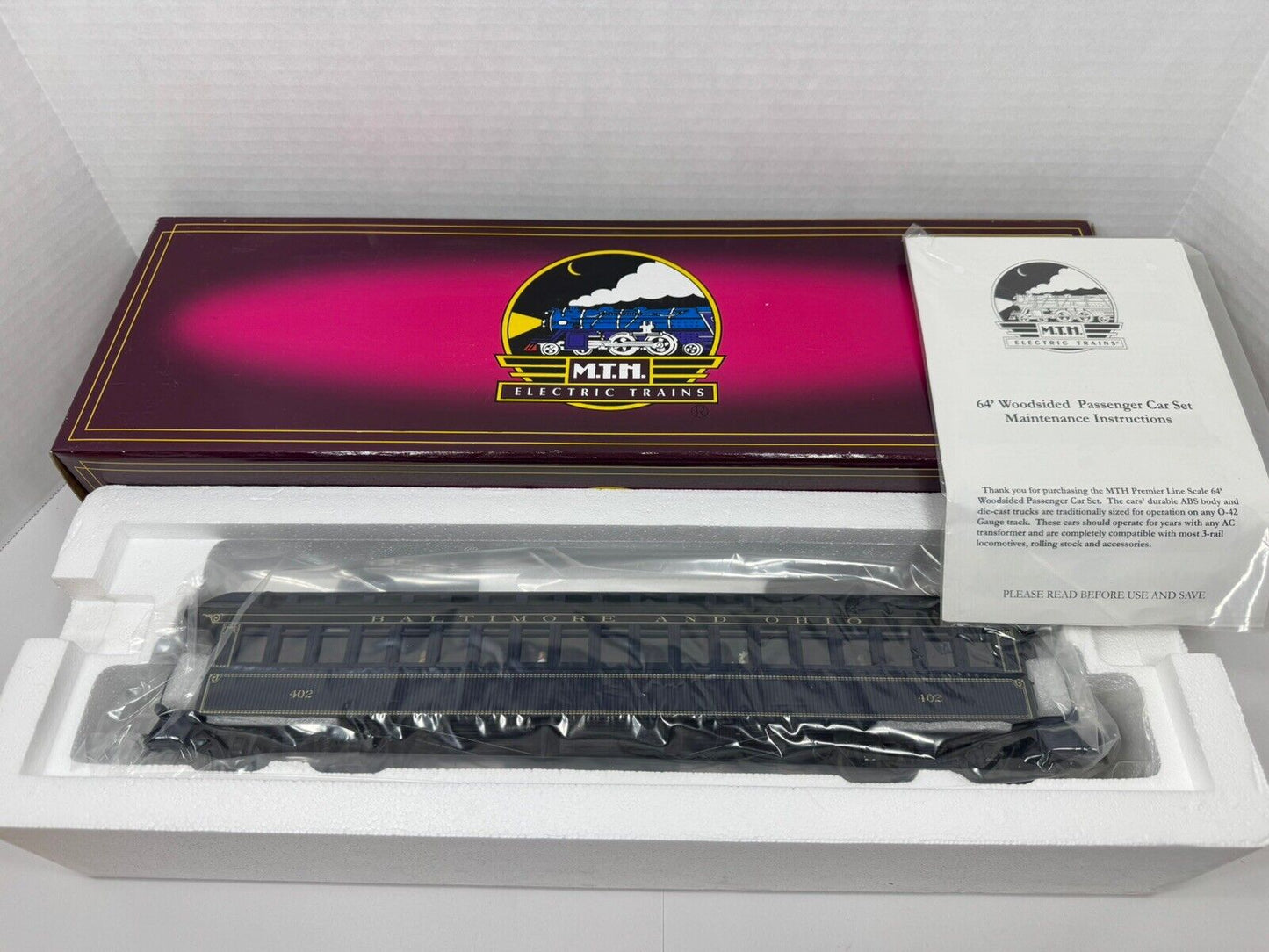 MTH 20-62008 Baltimore & Ohio B&O 64' woodsided coach passenger add-on car NIB