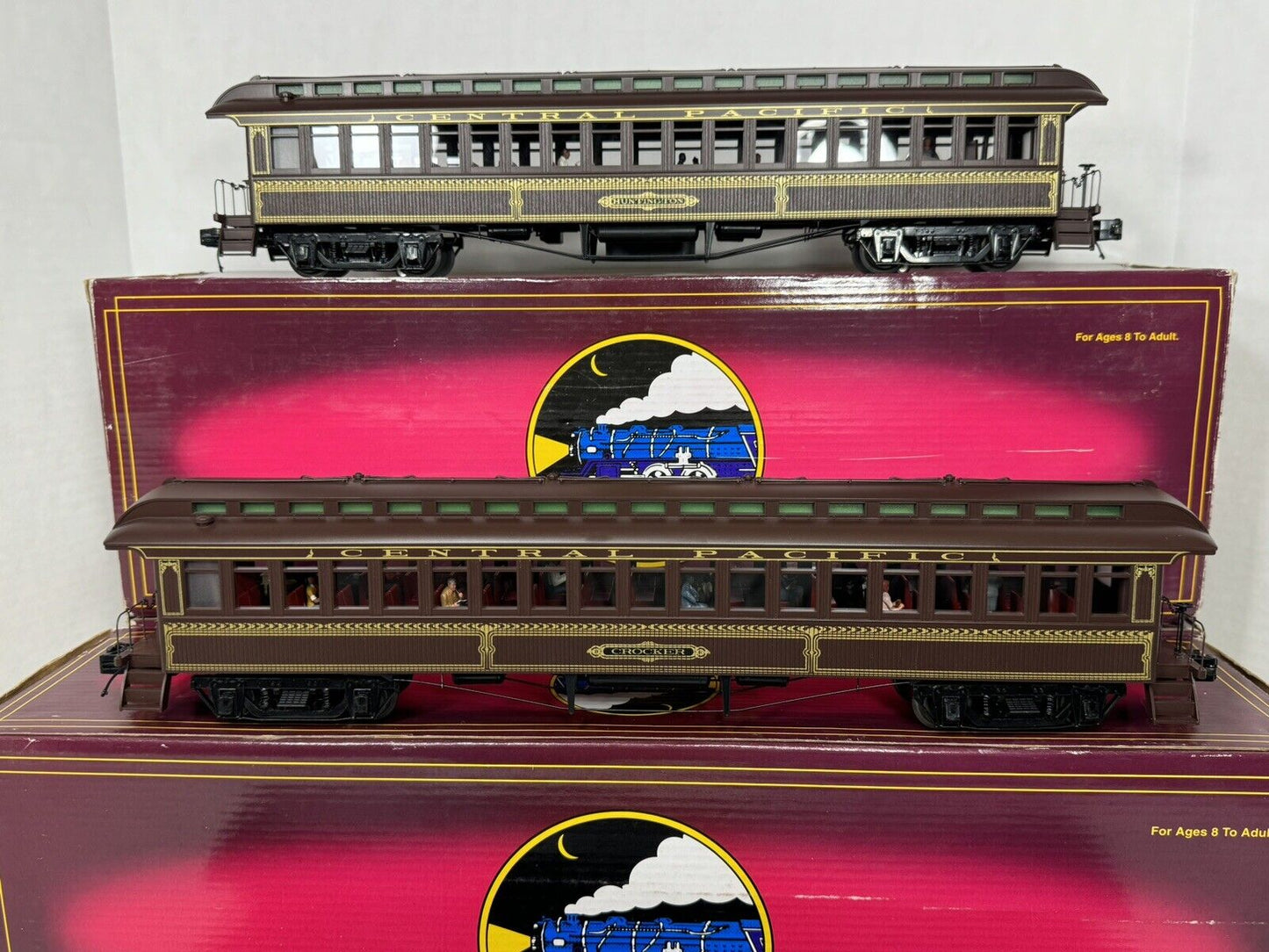 MTH 20-62011 Central Pacific 64' woodsided coach passenger 3-car set EX