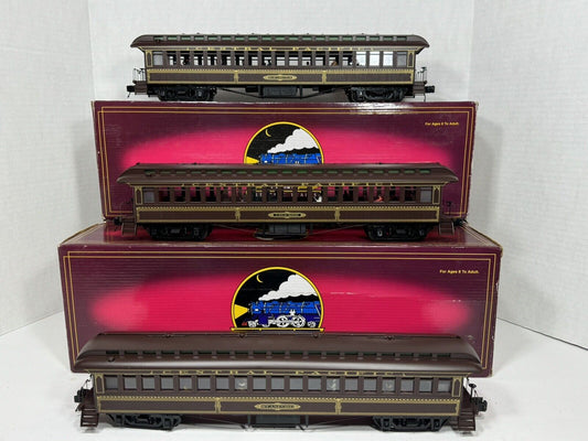 MTH 20-62011 Central Pacific 64' woodsided coach passenger 3-car set EX