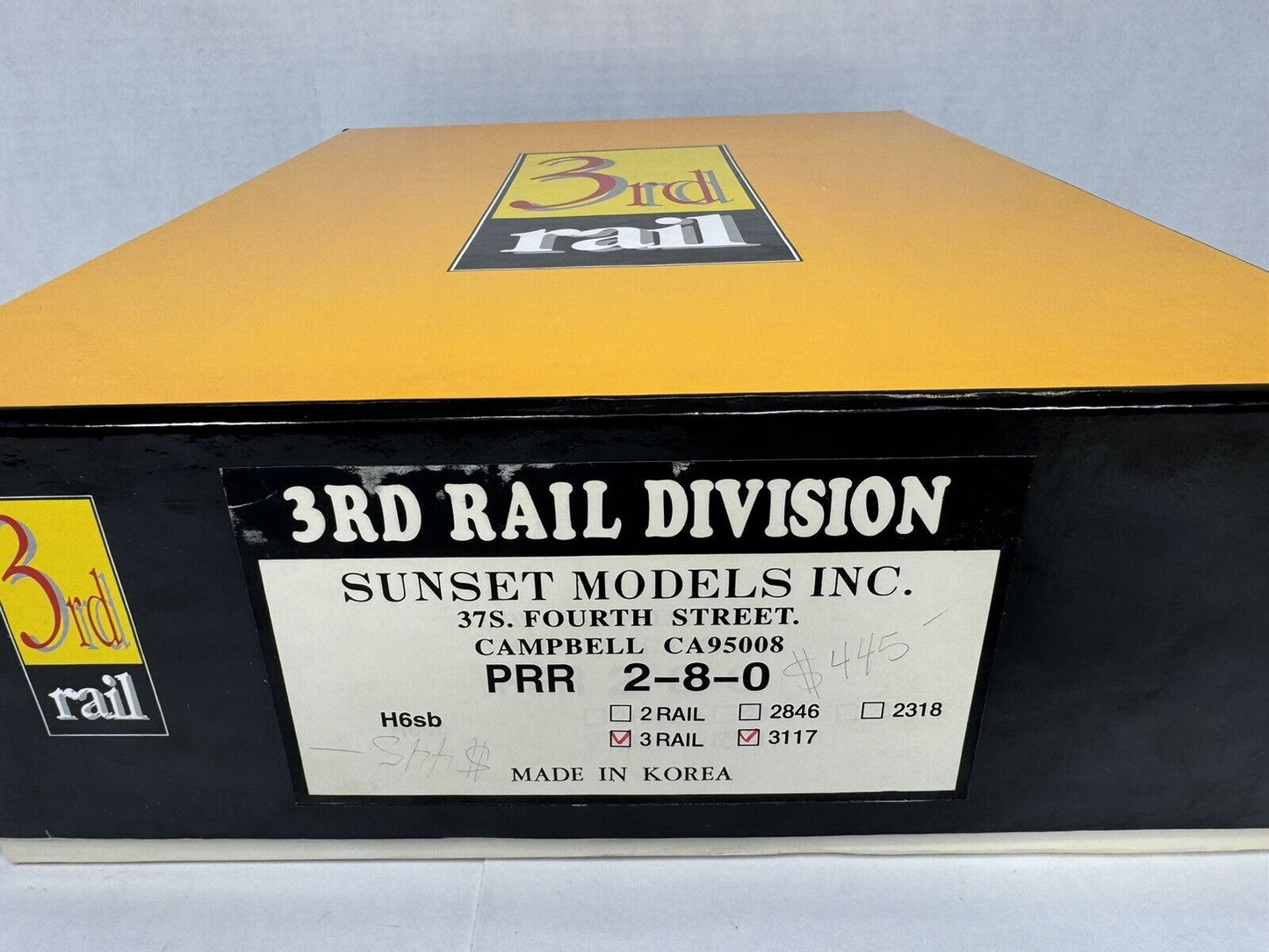 Sunset 3rd Rail Pennsylvania PRR H6sb 2-8-0 steam locomotive & tender #3117